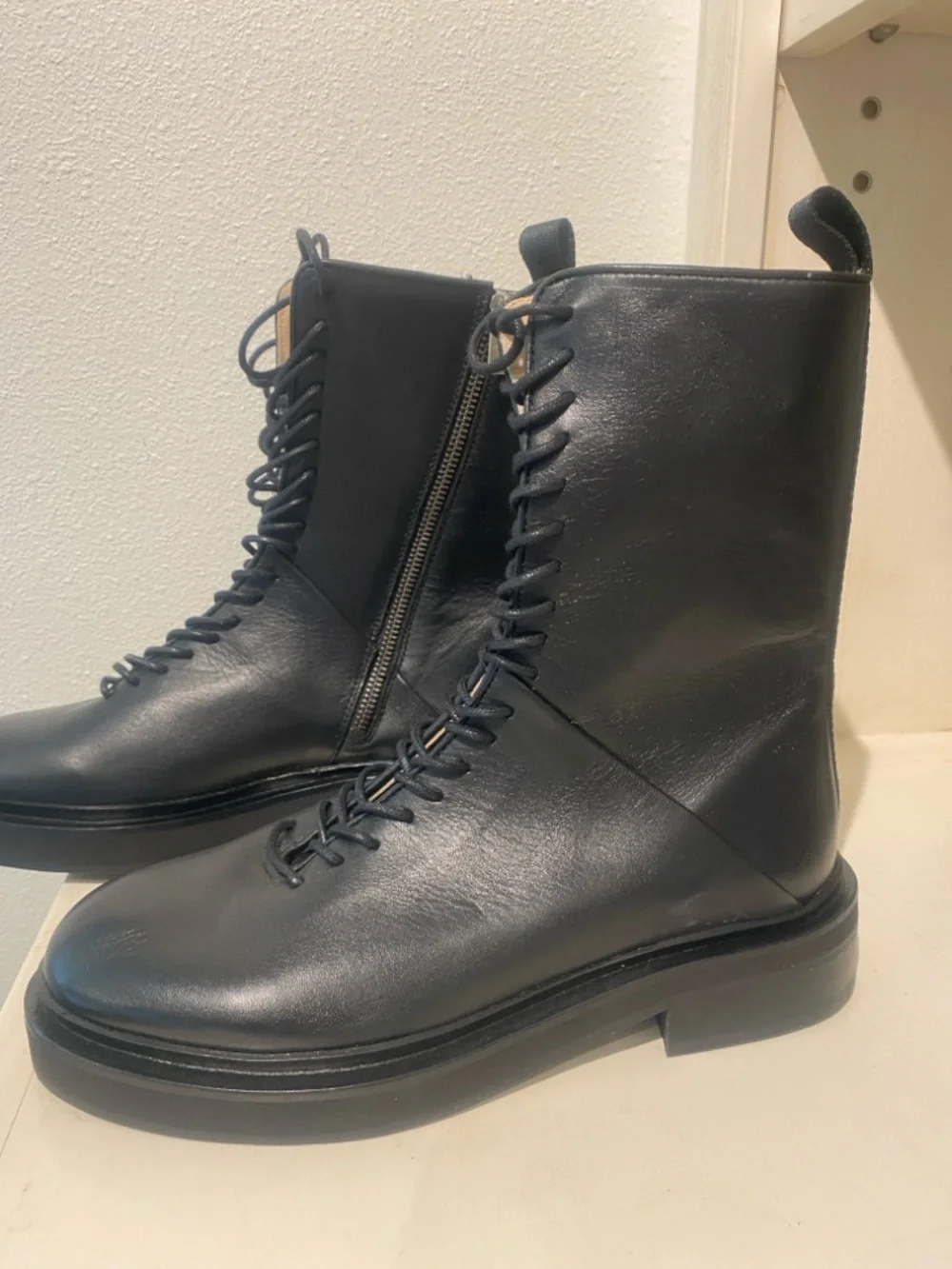 All Saints Women's Black Lace-Up Leather Combat Moto Military Mina Boots New  8 - Picture 3 of 13